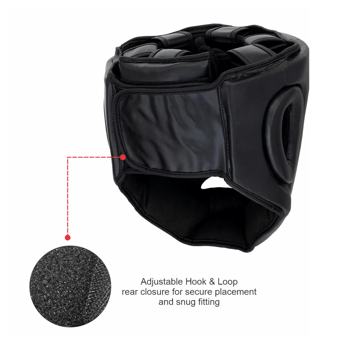 Back view of Titan Strikes boxing head guard with adjustable hook-and-loop closure for secure and customized fit