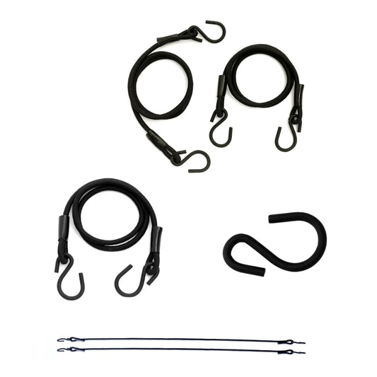 close up view of bungee cords and hooks used install Titan Strikes double end boxing bag