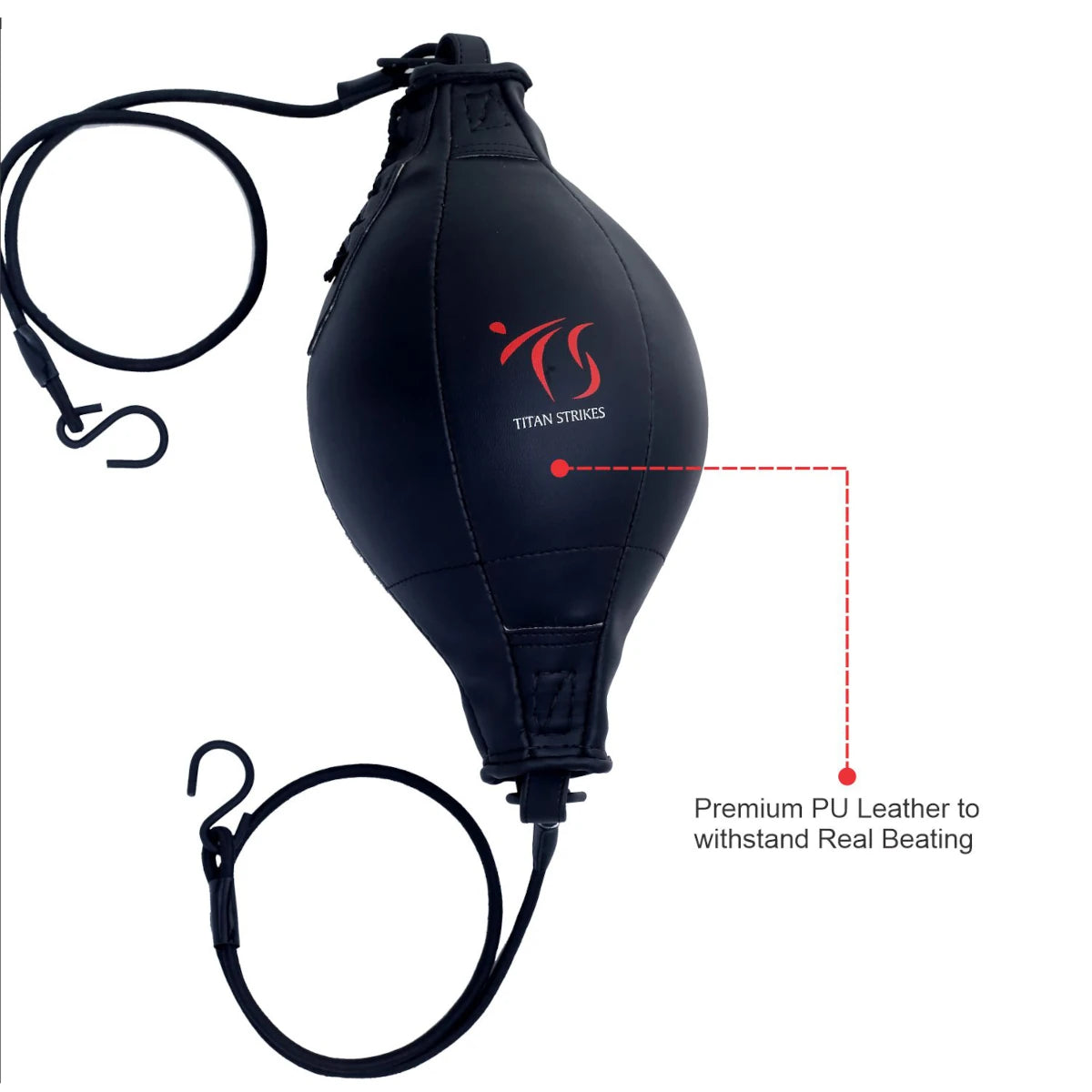**SEO Optimized ALT Text**
Titan Strikes boxing double end bag made with premium PU leather for durability and impact resistance during intense training sessions
