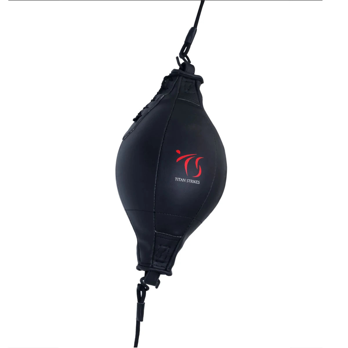 Titan Strikes double end boxing bag with hooks attached to bungee string