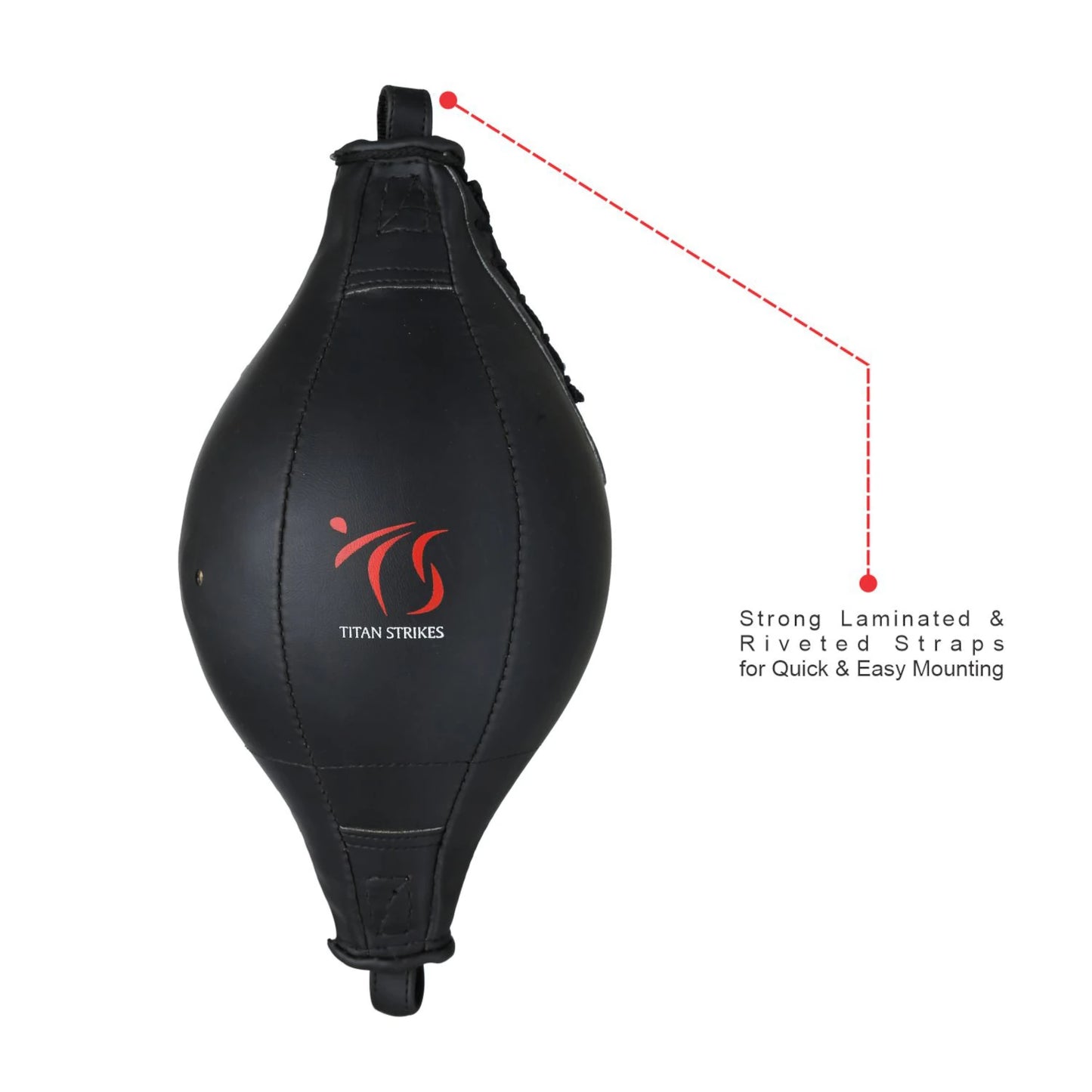 Titan Strikes boxing double end bag with strong laminated and riveted straps for secure and quick mounting during boxing training