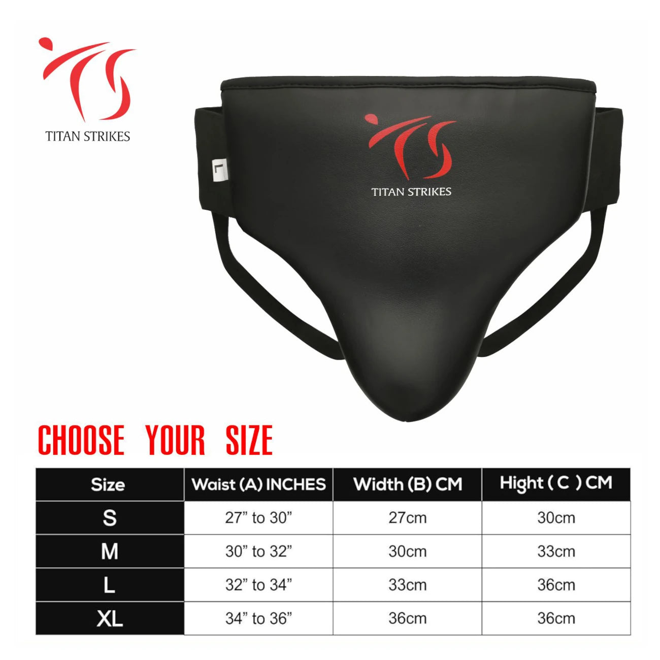 Titan Strikes Boxing Groin Guard size measurement guide