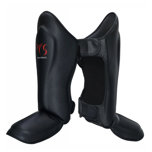 mma shin guard side and back view showing straps for comfort fit