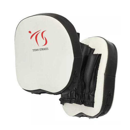 White Titan Strikes boxing focus mitts with black finger channels