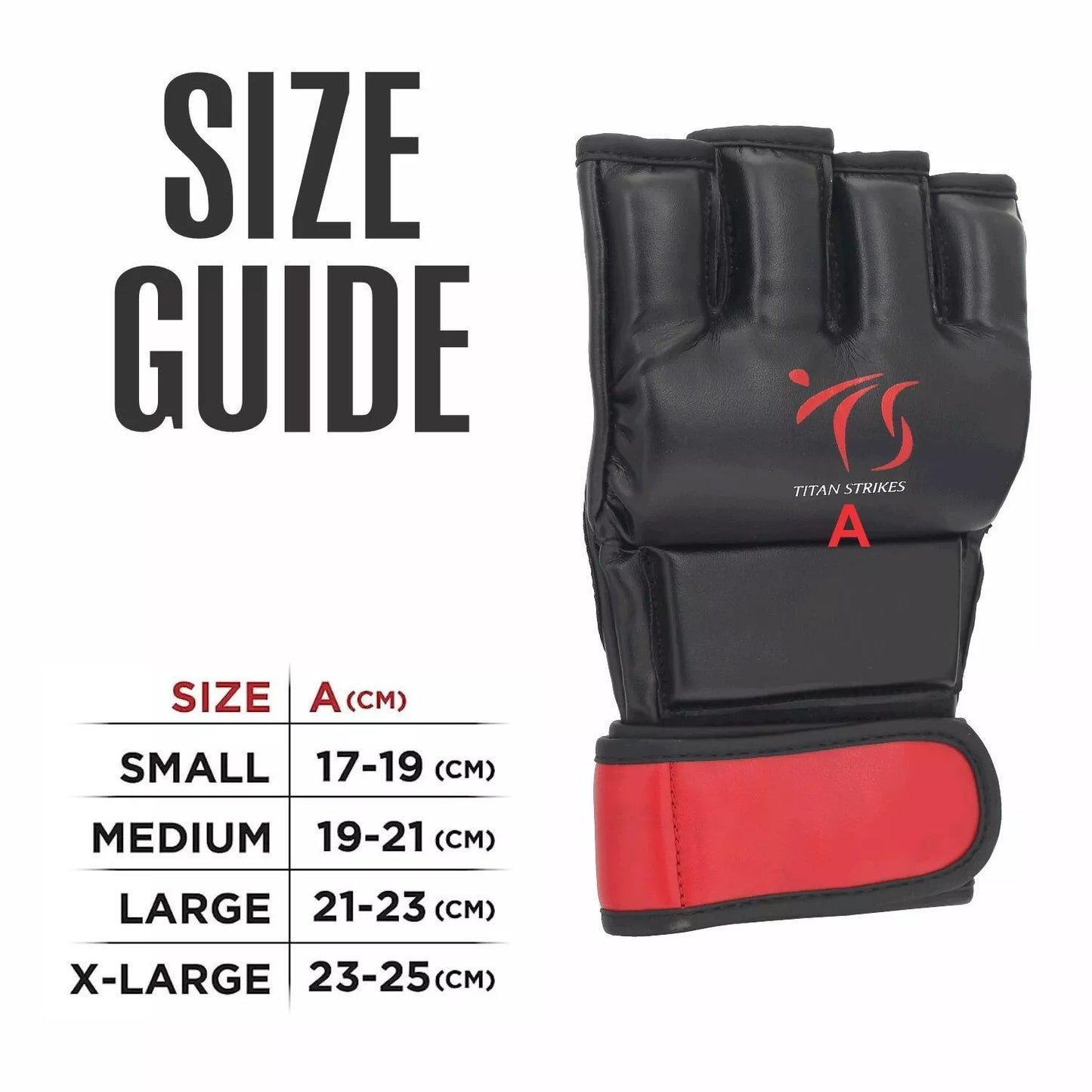Titan Strikes mma sparring gloves Size measurement guide