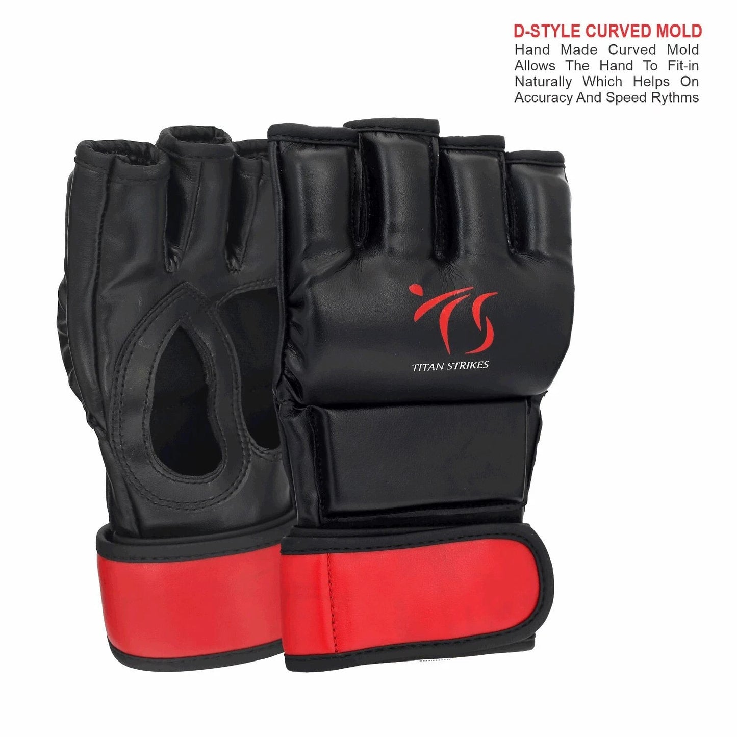 Front and back view of MMA sparring gloves featuring hand made D Style curved mold to fit-in naturally which helps accuracy and Speed Rythms