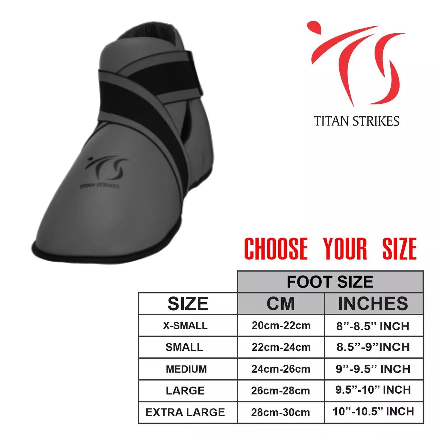 Size measurement guide of Titan Strikes sparring boots