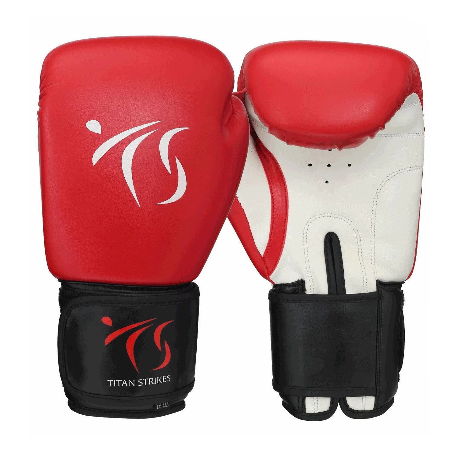 Titan Strikes Sparring gloves boxing in red and Whie with black Velcro Strap