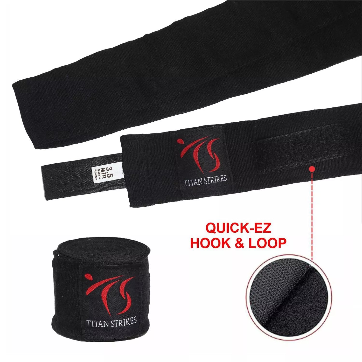 Boxing hand wraps with Velcro and quick-ez hook & loop feature.
