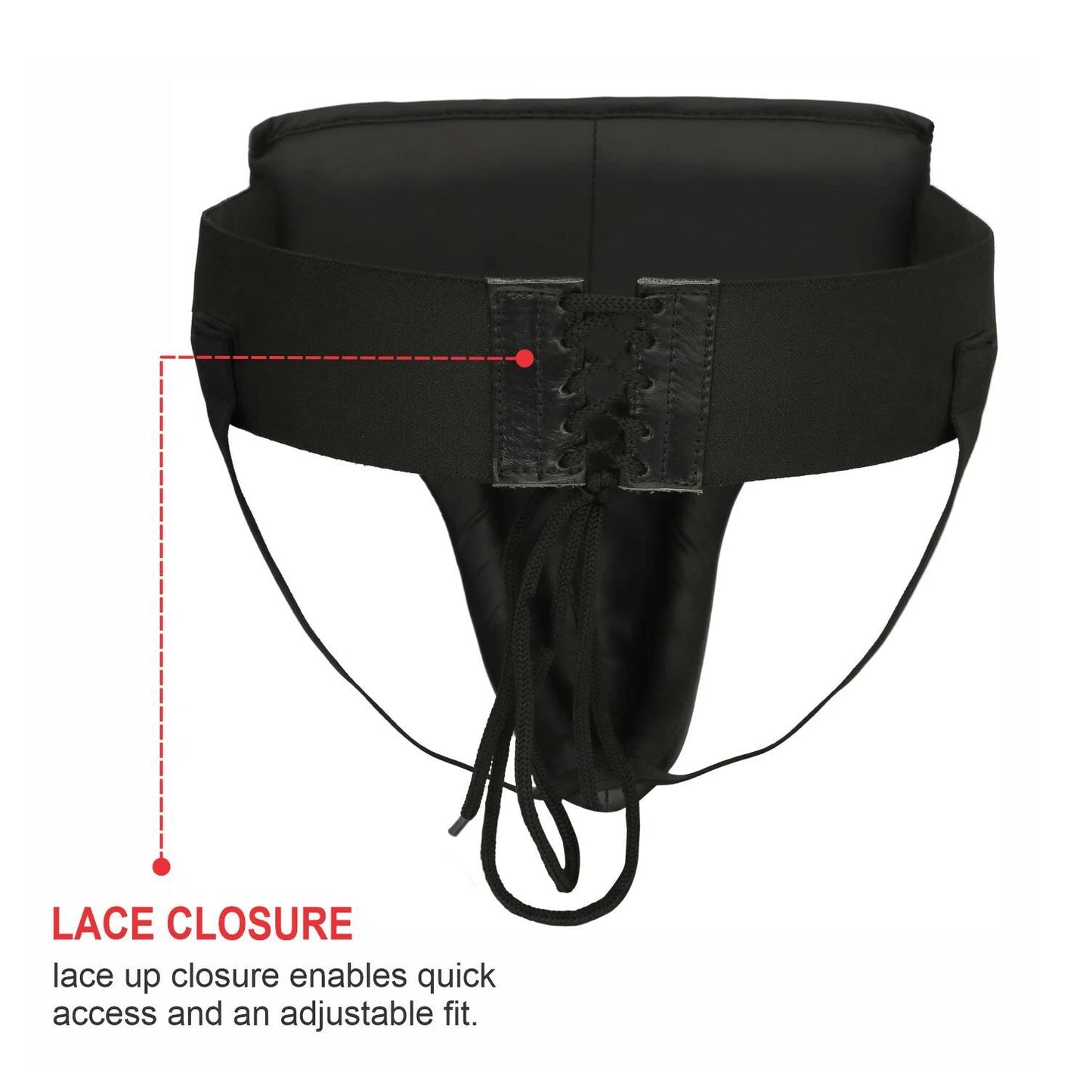 back view of boxing groin guard with lace closure for quick and adjustable fit