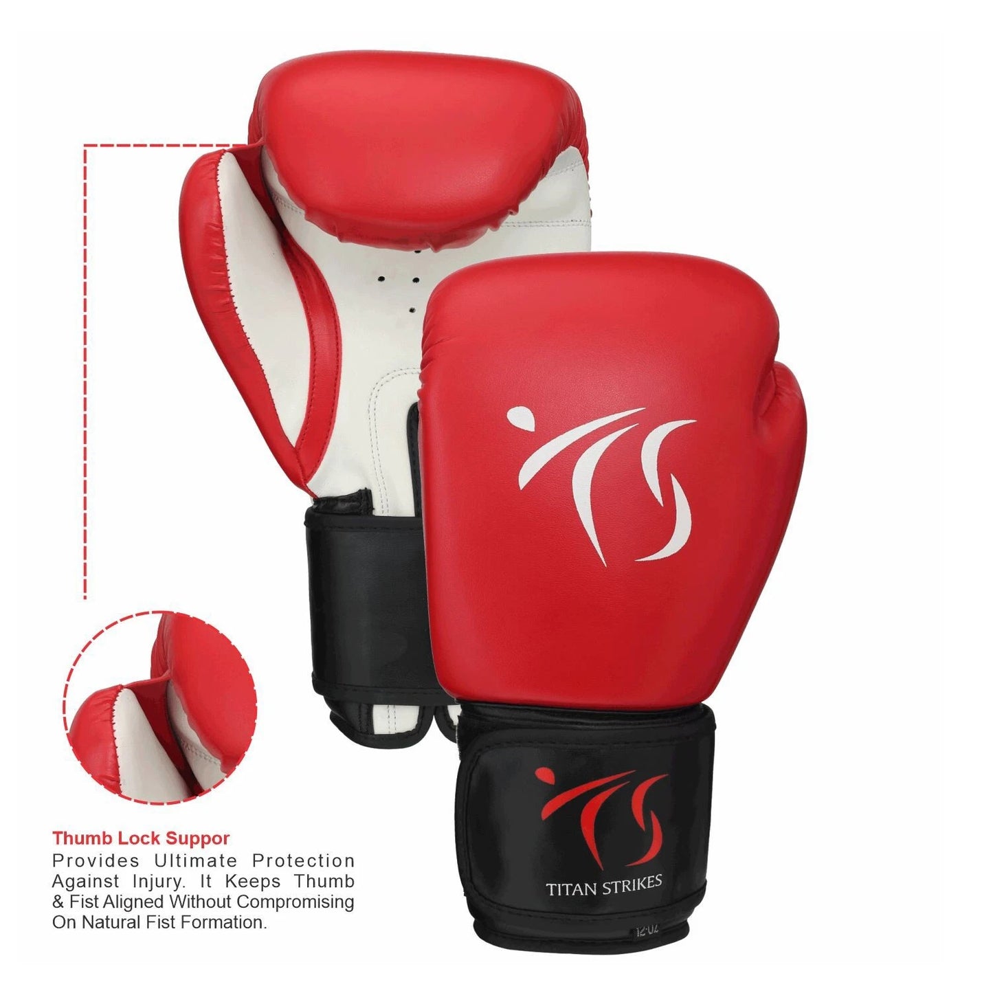 Secure thumb lock support in Titan Strikes Sparring gloves for boxing