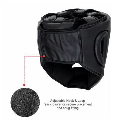 Back view of Titan Strikes boxing head guard with adjustable hook-and-loop closure for secure and customized fit