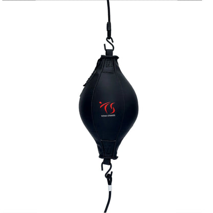 Titan Strikes boxing double end bag with TS logo and hooks and bungee cords
