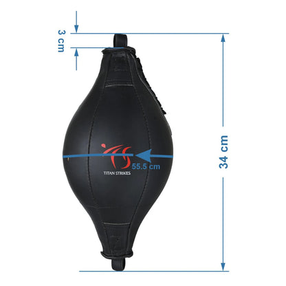 **SEO Optimized ALT Text**  
Titan Strikes boxing double end bag with labeled dimensions in centimeters for accurate size reference and training setup
