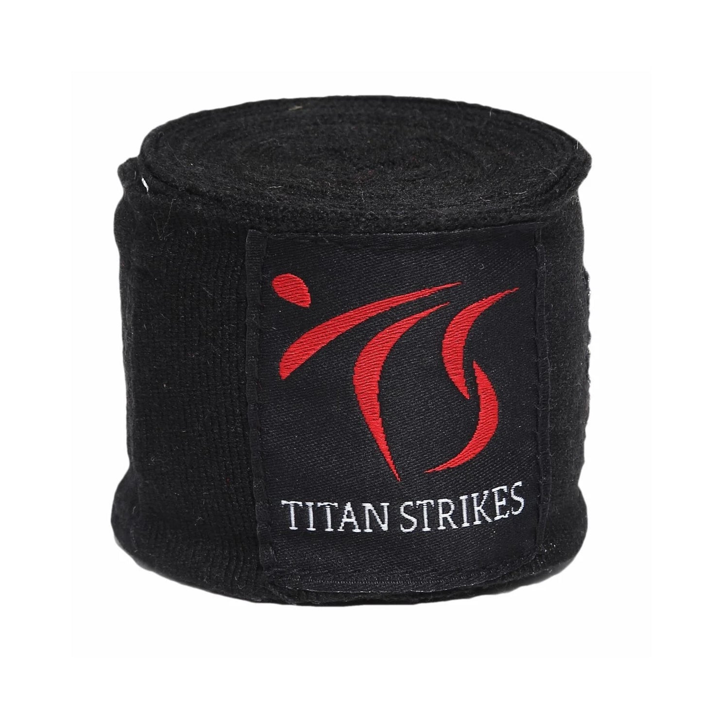 Black boxing hand wraps with red logo and 'Titan Strikes' text on a white background