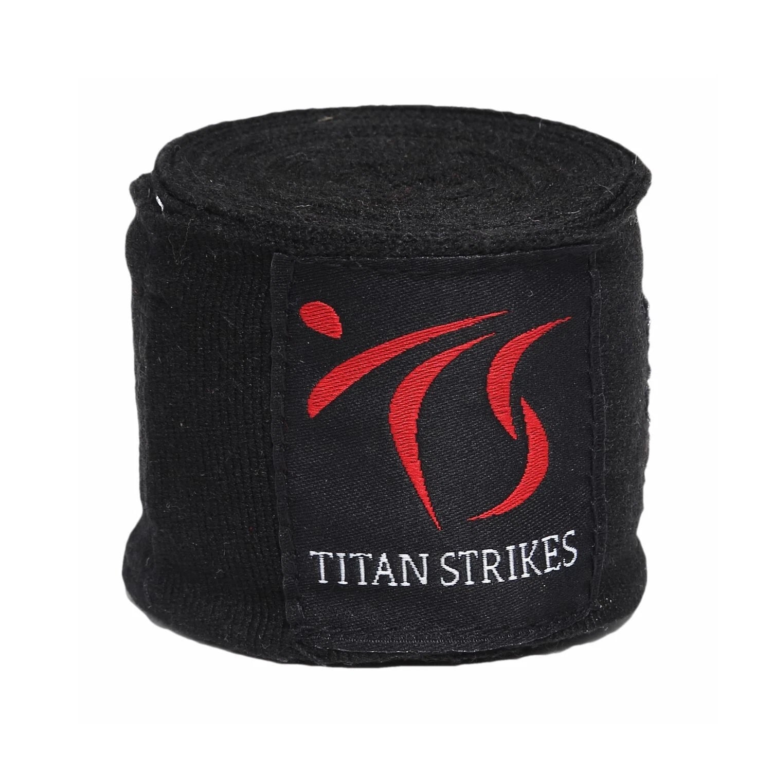 Black boxing hand wraps with red logo and 'Titan Strikes' text on a white background