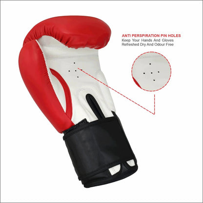 Air circulation pin holes on palms of Titan Strikes Sparring boxing gloves