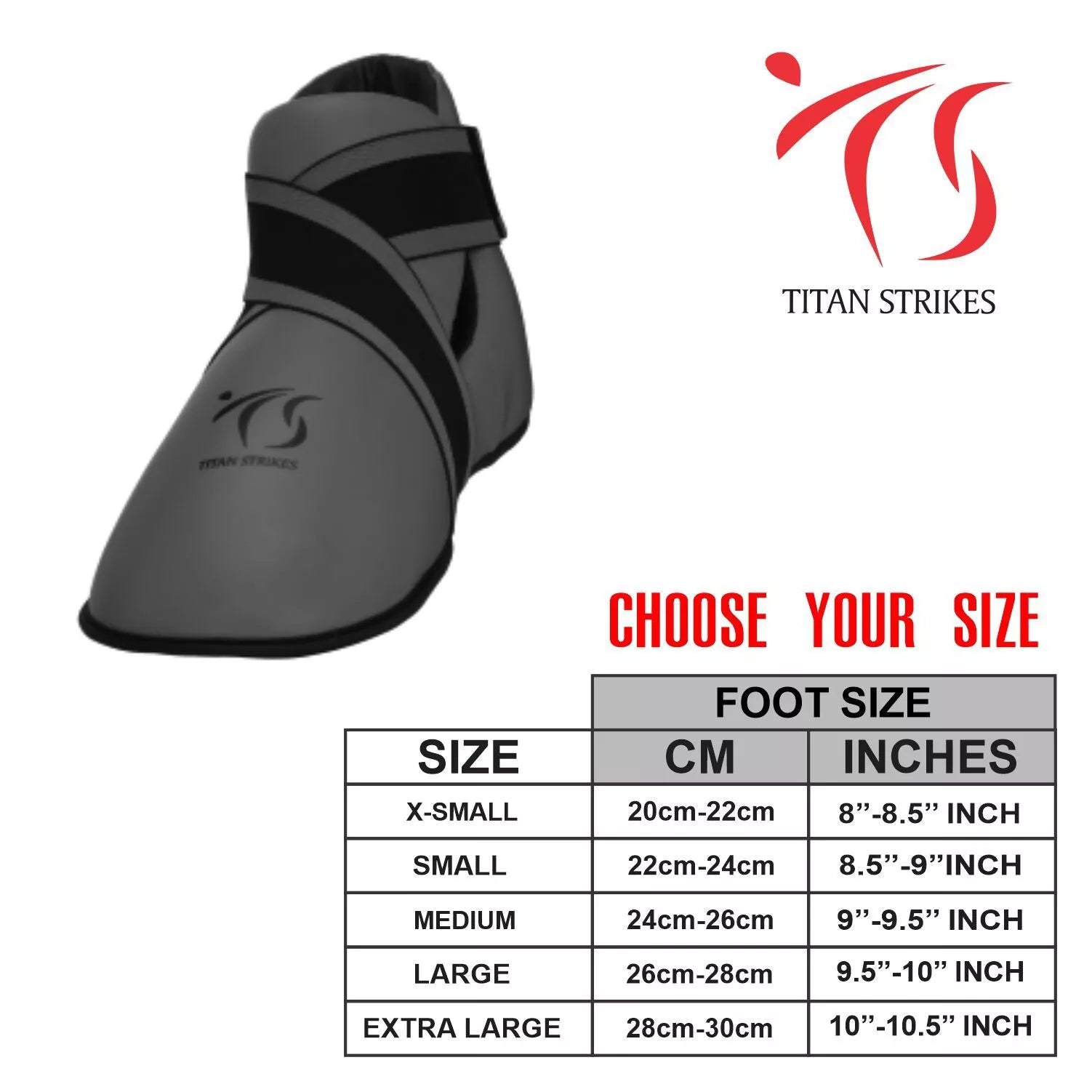 Size measurement guide of Titan Strikes sparring boots