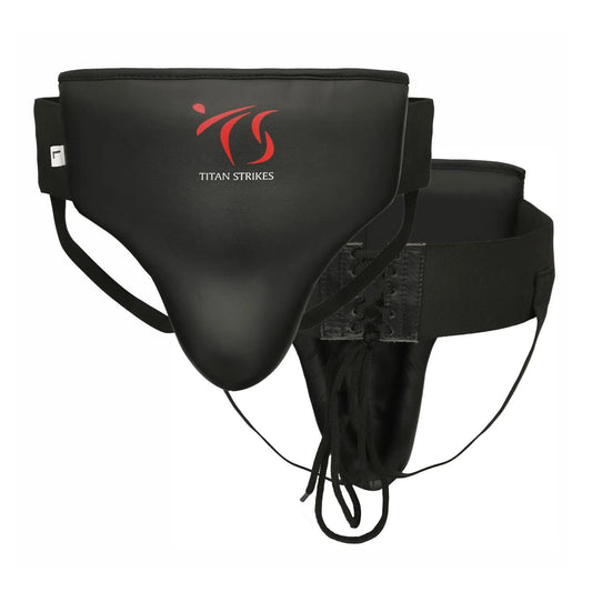 Large size Titan Strikes boxing groin protector with elasticated strap and tie cords