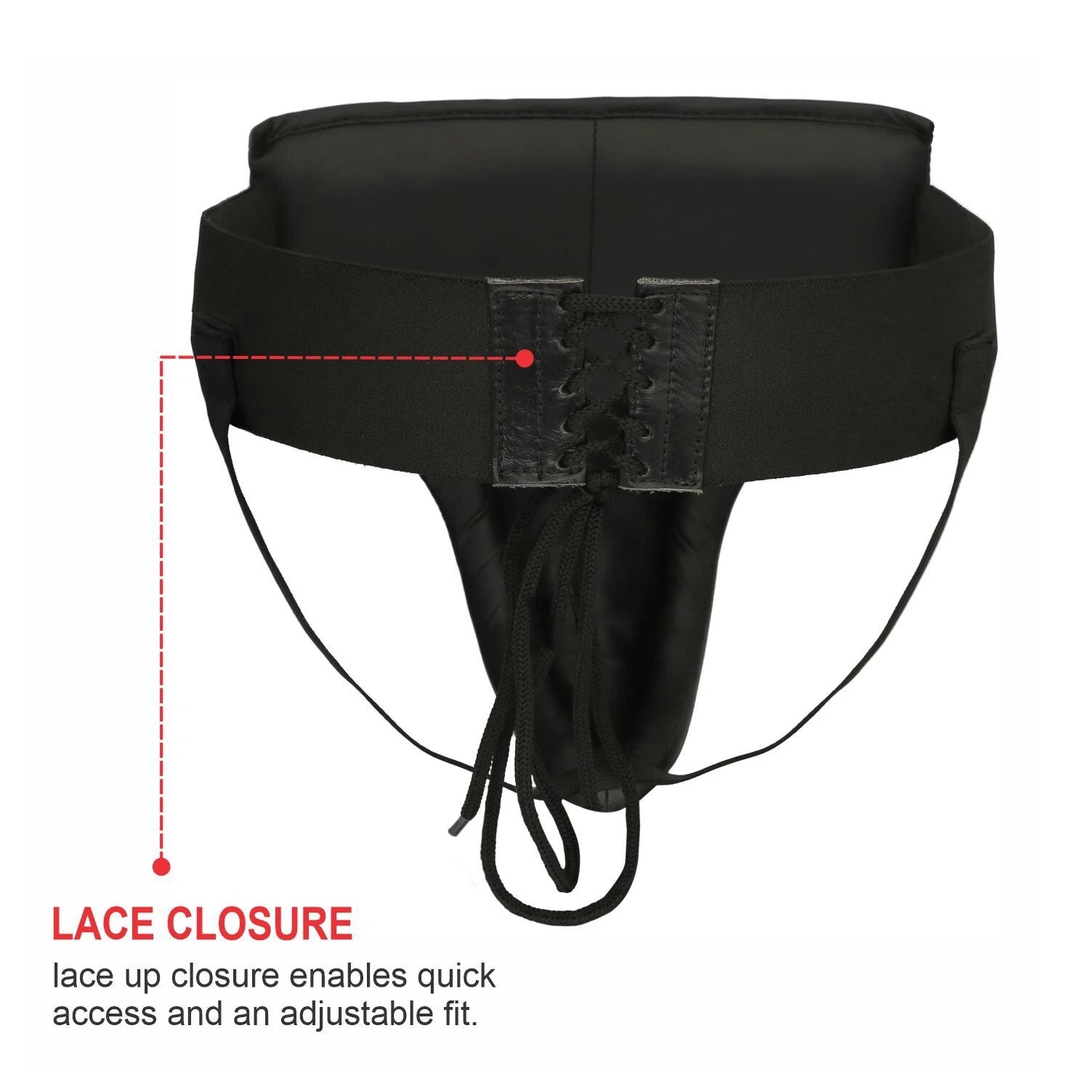 back view of boxing groin guard with lace closure for quick and adjustable fit